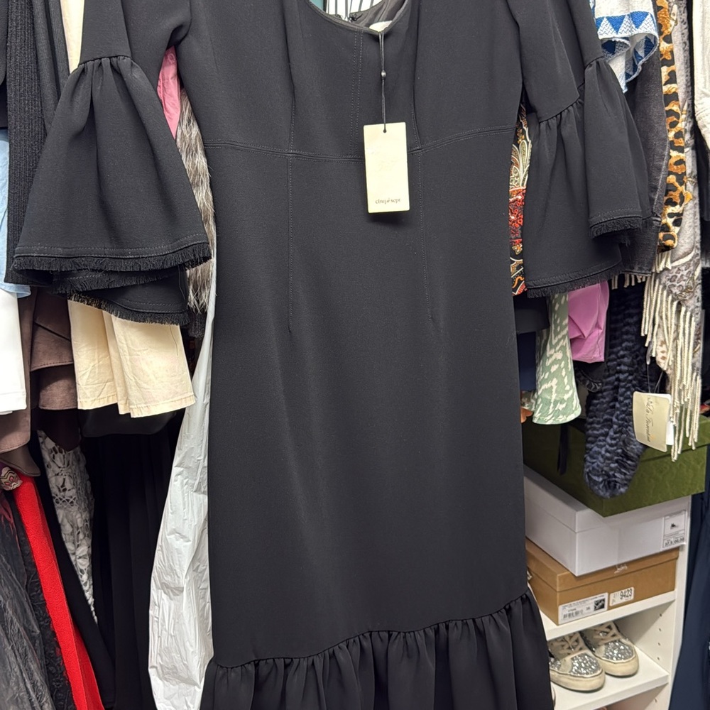 Cinq a Sept — Black Cocktail Dress with Flared Sleeves